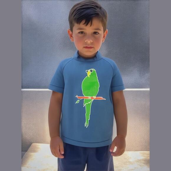 Gap Boys Rash Guard Swim Shirt Size 18-24 Mo Moody Blue Zip Back Parrot - Picture 1 of 6